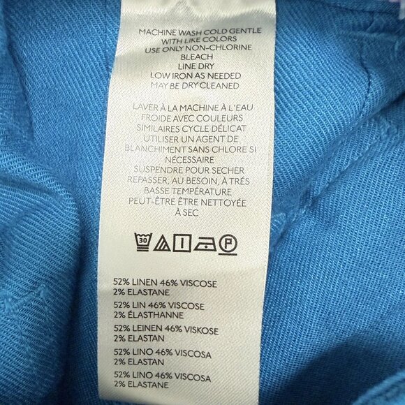 Anthropologie Colette Linen Full Length Wide Leg Pants Maeve Ocean Blue Size 25 - Picture 8 of 11